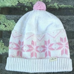 NWOT Millymook Pink Scandinavian Snowflake Motif Pom Pom Beanie Baby Hat 0-12M
